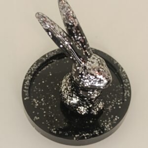 porte-bague lapin noir avec paillette argenté