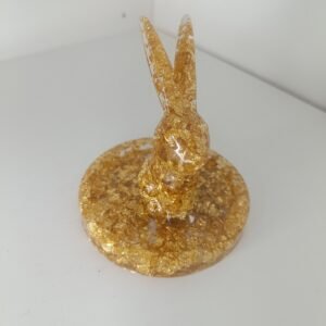 porte-bague lapin transparent avec feuille d'or